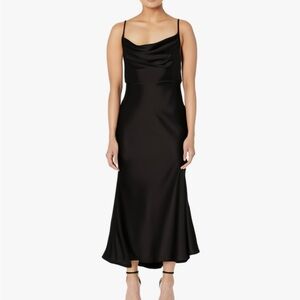 Black Satin Midi Dress